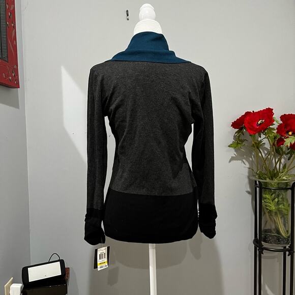 NEW Alfani Colorblock Cowl Neck Ruched Layering Tri-Tone Relaxed Sweater M NWT - Picture 4 of 14